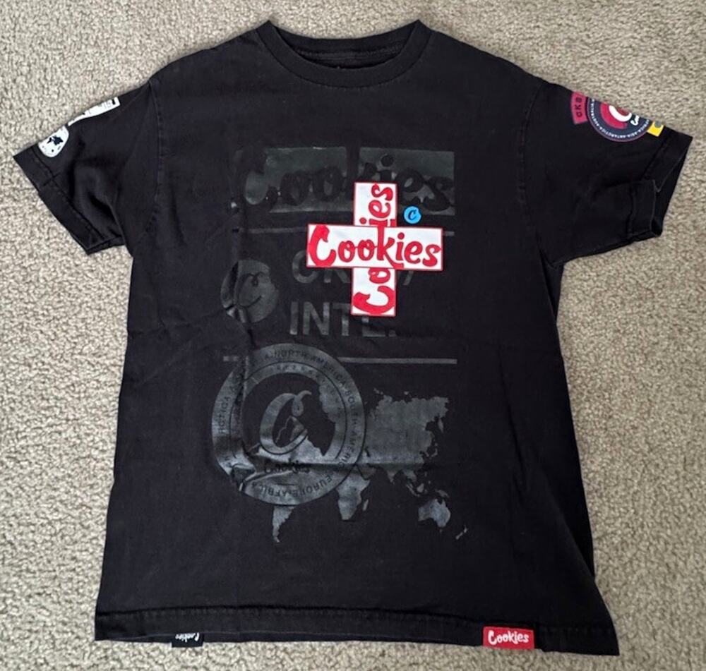 Cookies SF Mens Medium Faded Black International Cross Logo Graphic T Shirt